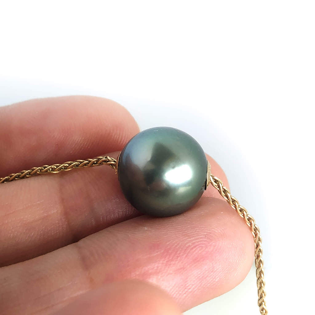 Solitaire Floating Pearl with  Green Overtone