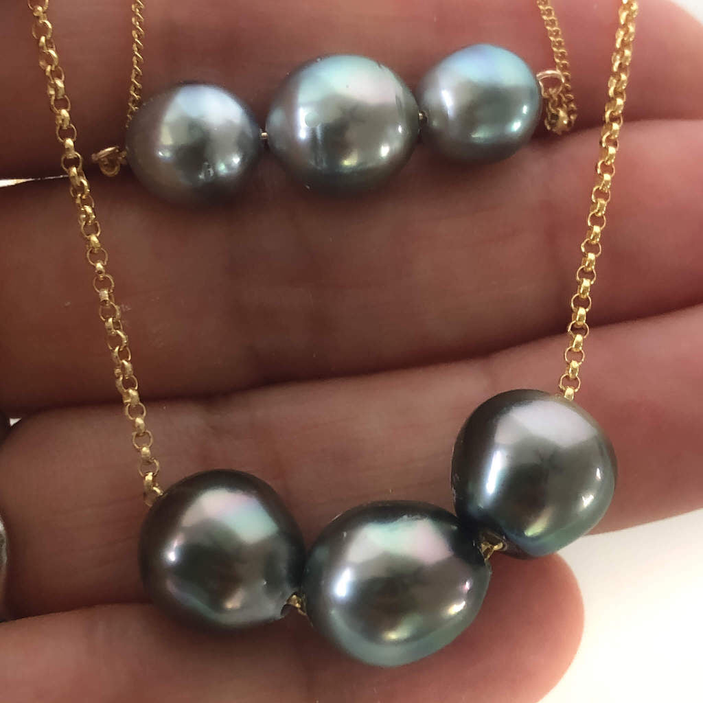 3 Pearl Necklace- Silver Cultured Tahitian Pearl