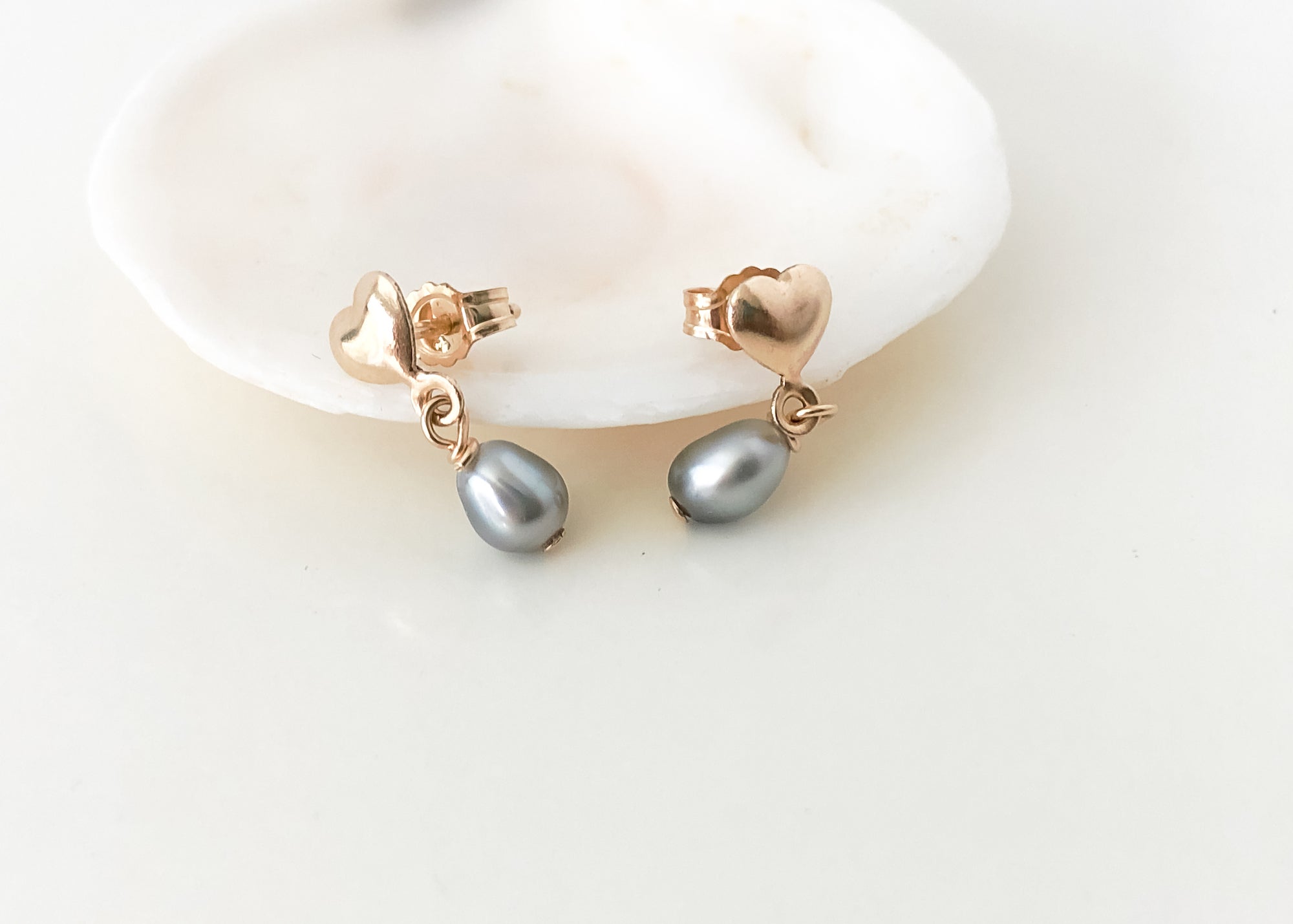 Small Pearl Heart Stud Earrings