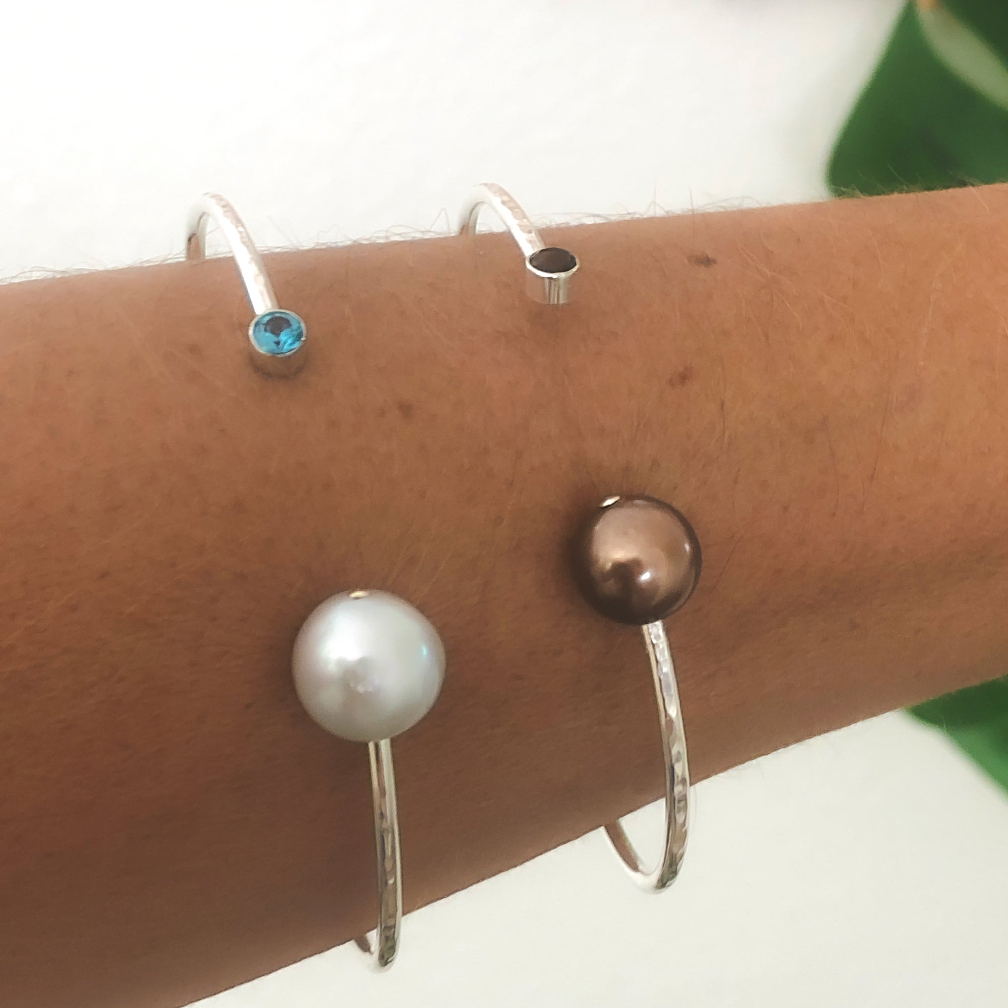 Sparkly Cuff Bangles With Gemstones and Pearls 