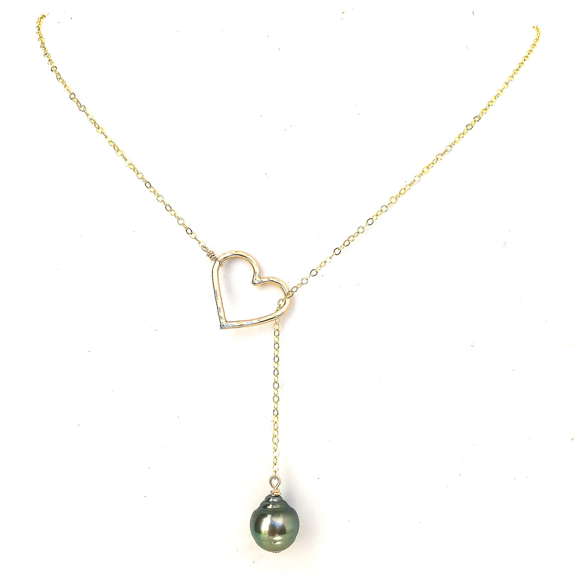 Lariat Gold Heart Necklace- Sea Pearls