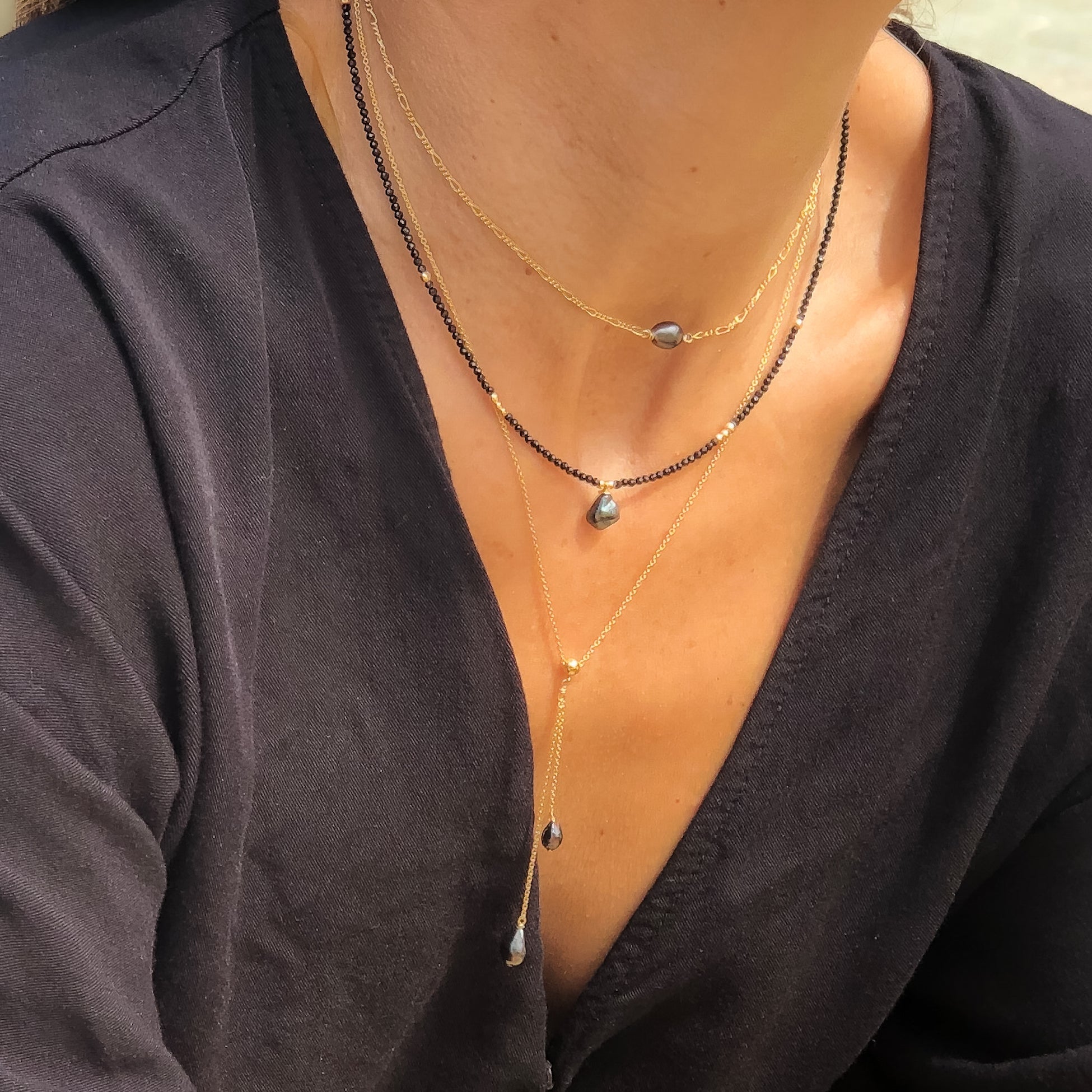 Small Delicate Tahitian Keshi Pearl Necklaces In Gold