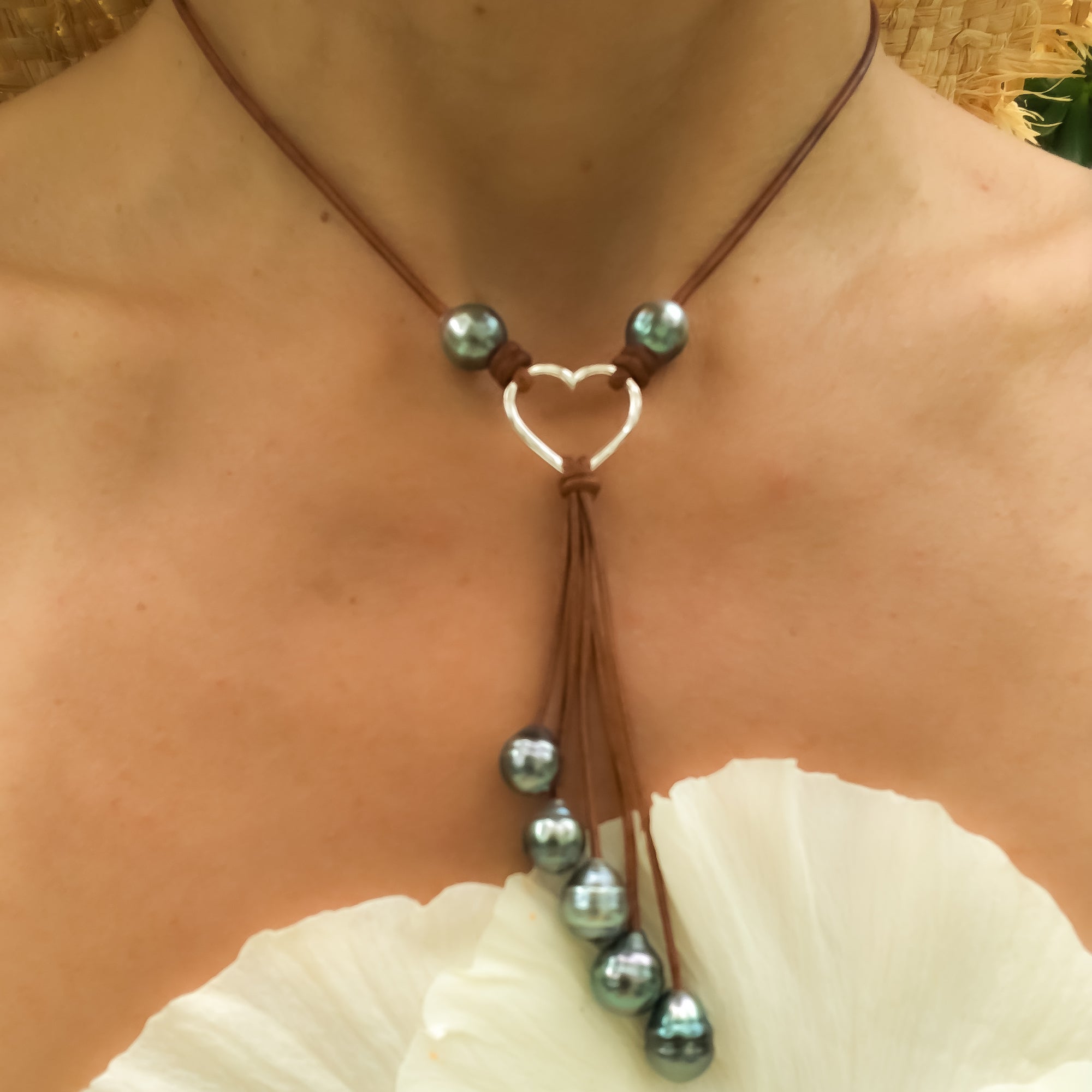Leather And Pearl Lariat Necklace