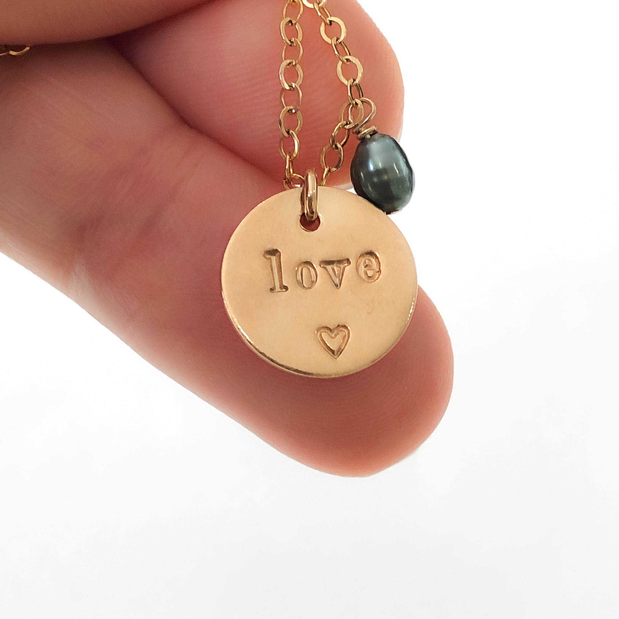 Handstamped Tag Necklace with Pearl