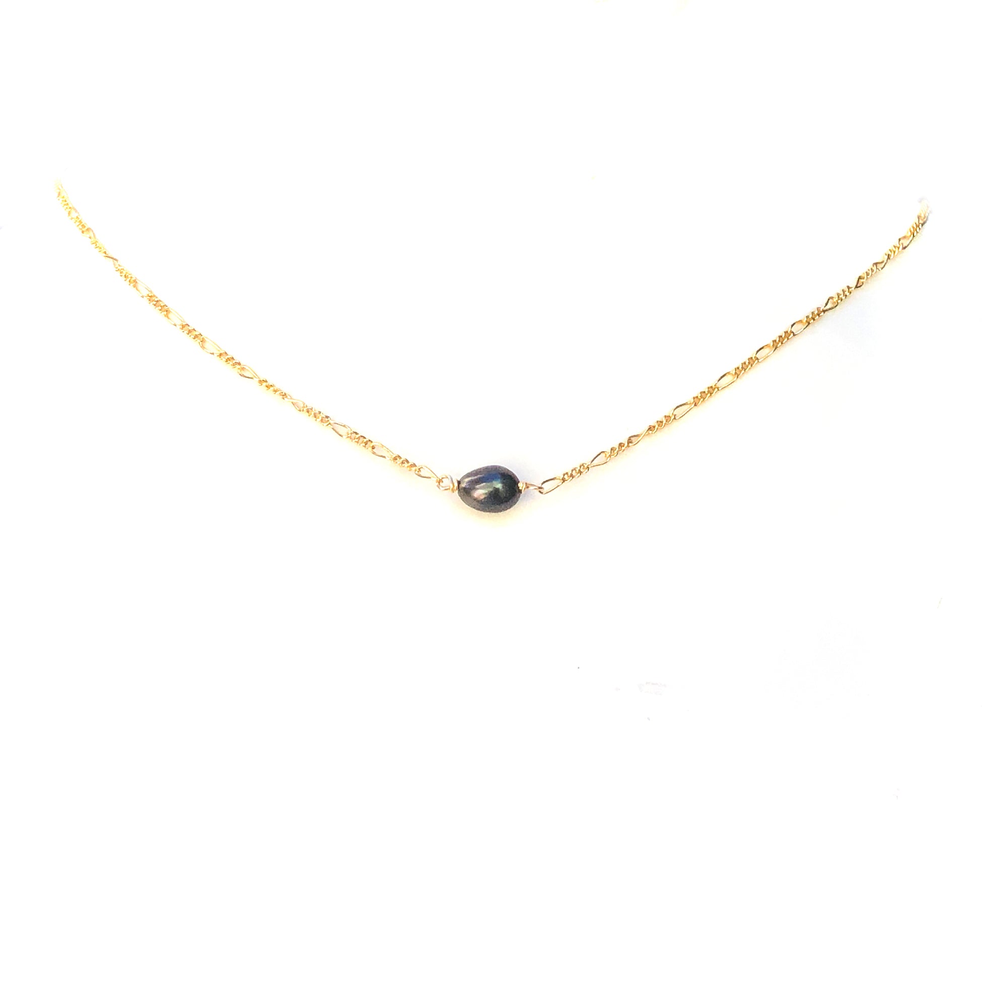Quality Black Keshi Pearl With Gold Chain