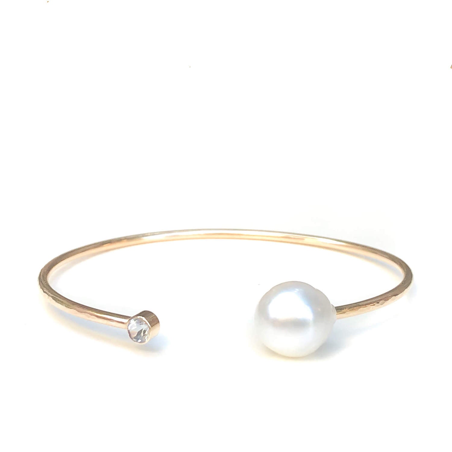 Gold Women's Cuff Bracelets With White South Sea Pearl