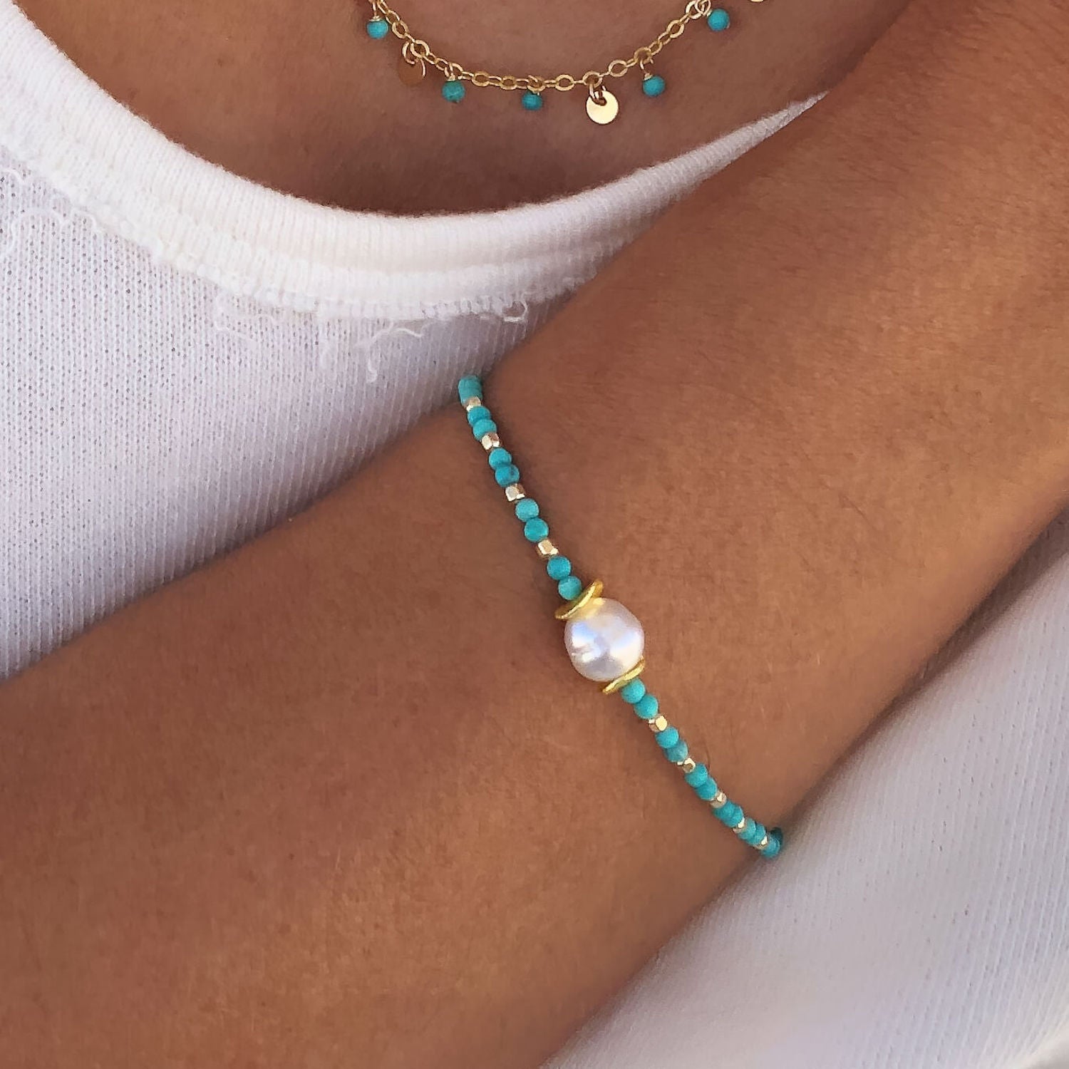 Pearl And Turquoise Womens Gemstone Bracelets