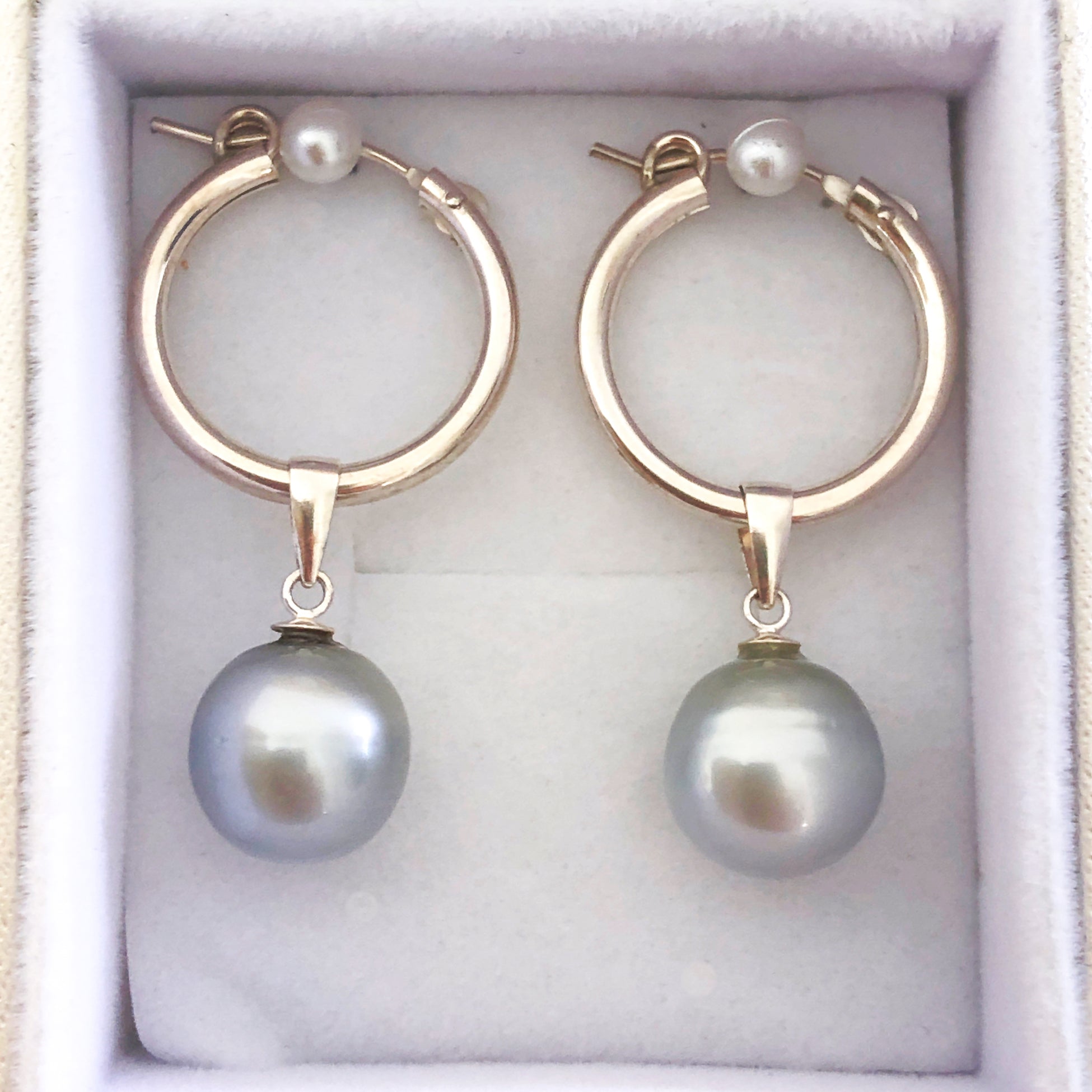 Light Silver Pearl Huggie Earrings