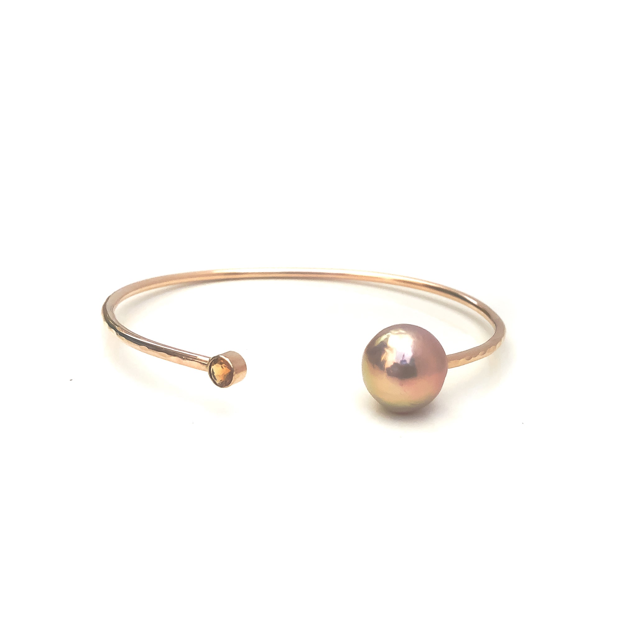 Gemstone and Edison Pearl Open Bracelet in Gold