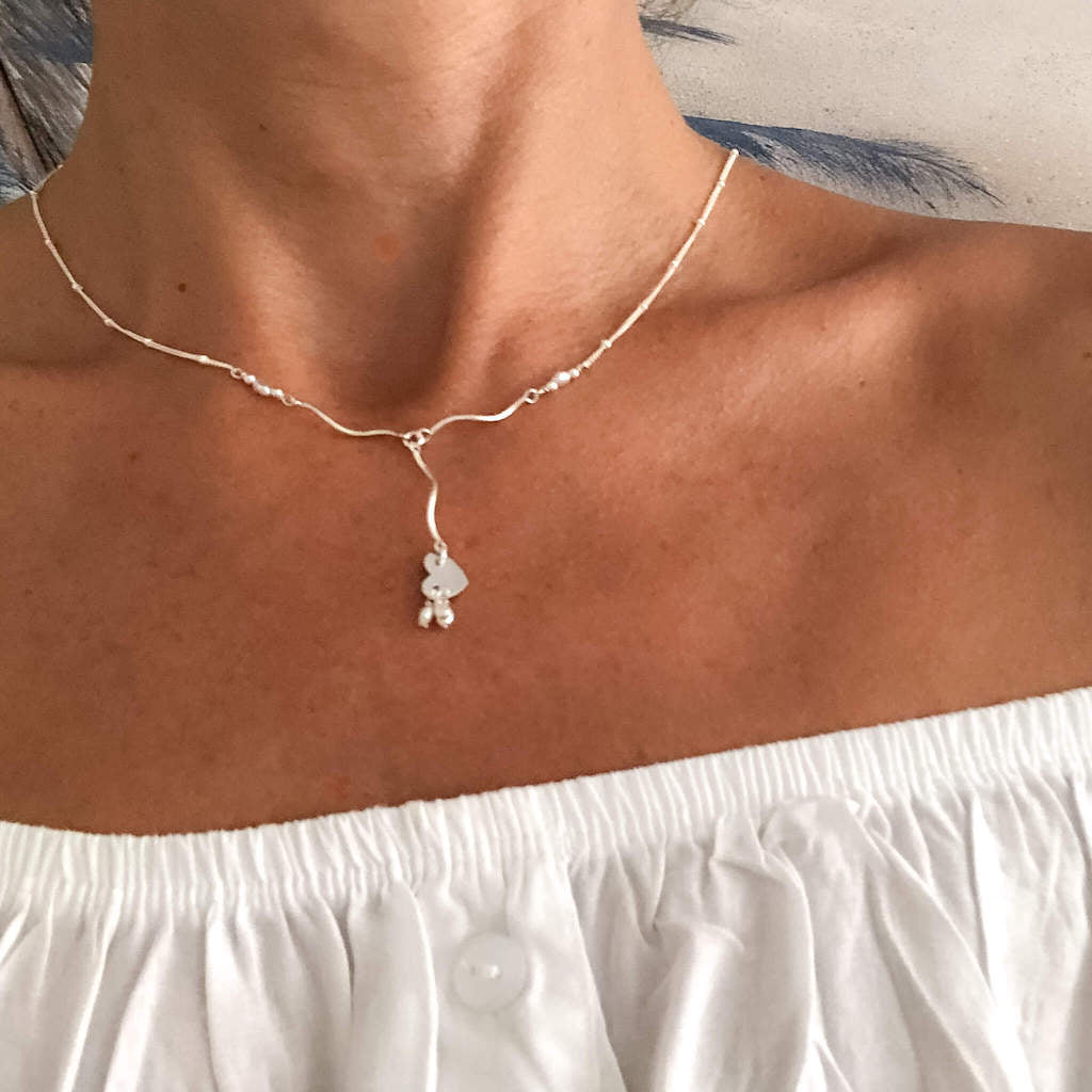 Silver Heart And Pearl Necklace