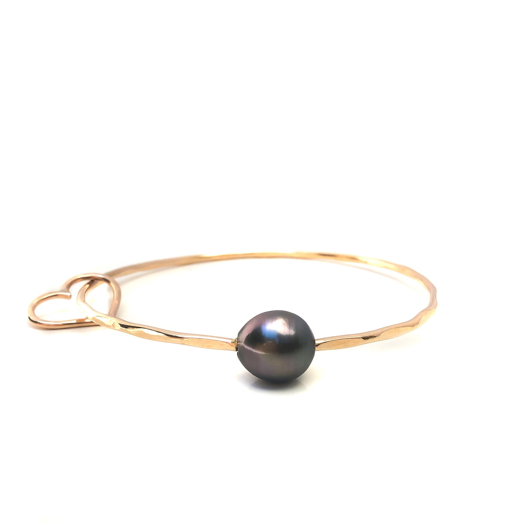 Gold Fill Tahitian Pearl Bangle with Heart Charm